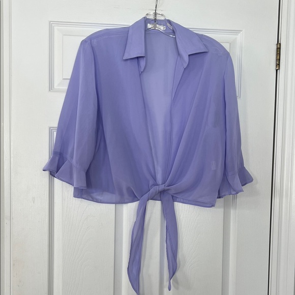 Red Coral Tops - Elegant Lavender Tie-Front Blouse